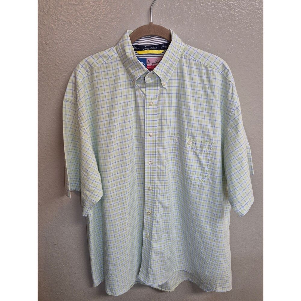 Wrangler George Strait Plaid Button Shirt Mens XL Green Blue Short Sleeve